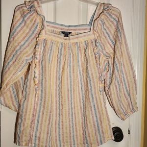 CHAPS STRIPED RUFFLES BLOUSE